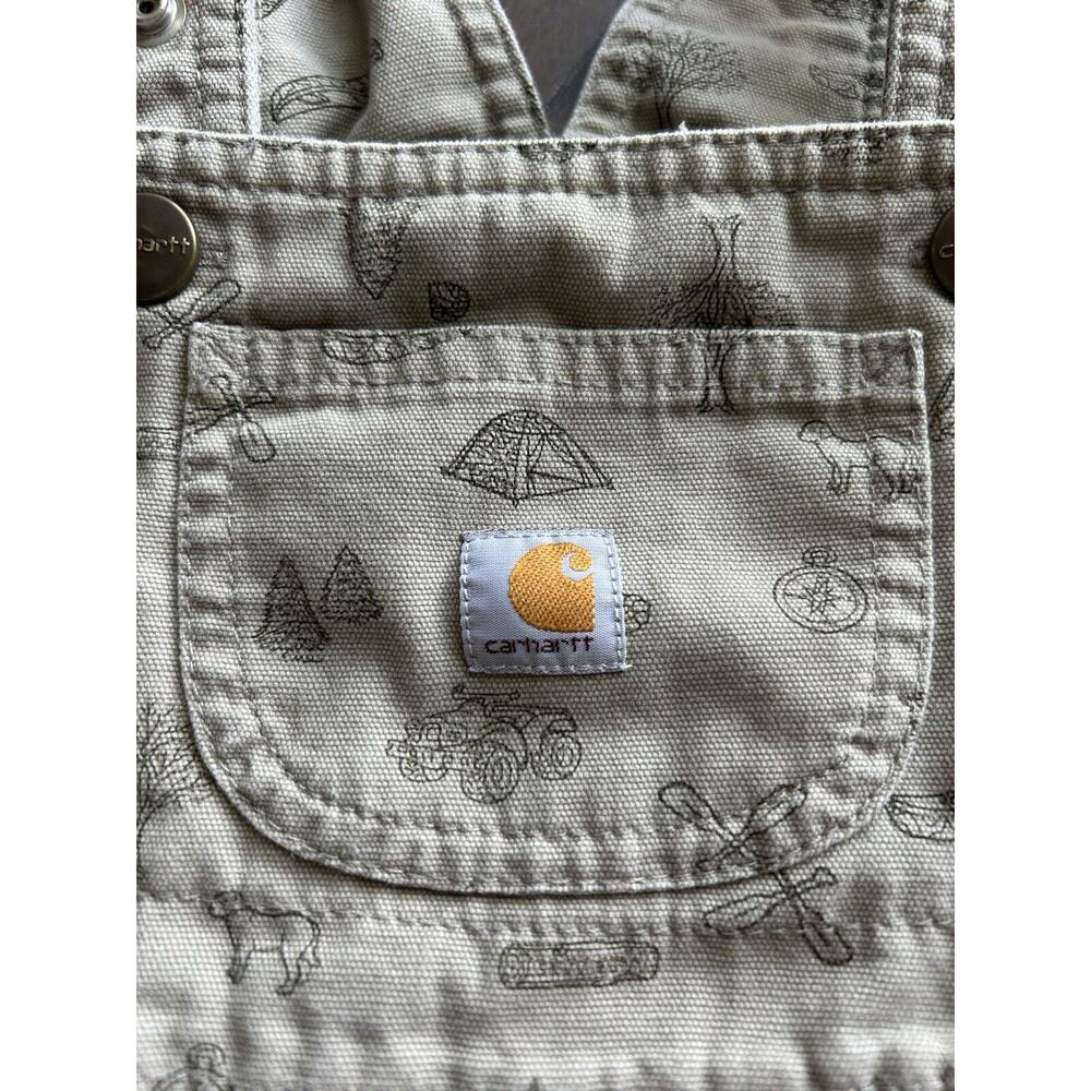 Carhartt Toddler Baby 18 Months Beige Happy Camper Bottom Snap Overalls - Picture 3 of 8